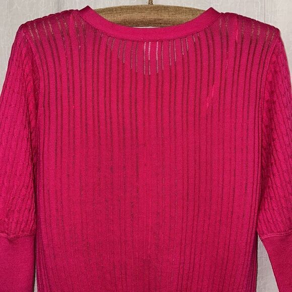 Target 8 Fuchsia Pink Crewneck Cable Knit Lightweight Quart Sl Pullover Sweater - Picture 4 of 10